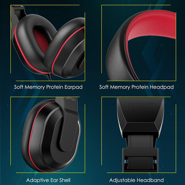 pTron Studio Lite Stereo Sound Wired Over Ear Headphones with Mic, Ergonomic Headset, Adjustable Mic & Integrated Volume Control, 3.5mm Aux Jack & 1.3 Meter Tangle-Free Cord (Black/Red)