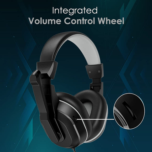 pTron Studio Lite Stereo Sound Wired Headphones, Ergonomic Over Ear Headset with Mic, Adjustable Mic & Integrated Volume Control, 3.5mm Aux Jack & 1.3 Meter Tangle-Free Cord (Black/Grey)