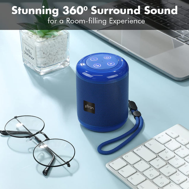 pTron Quinto 5W Wireless Bluetooth 5.0 Speaker with Dynamic Sound, 6Hrs Playtime, Mini Outdoor Speaker with 3.5mm Aux/Micro SD/USB Drive Slots, Built-in Mic, Full Music & Call Controls (Blue)