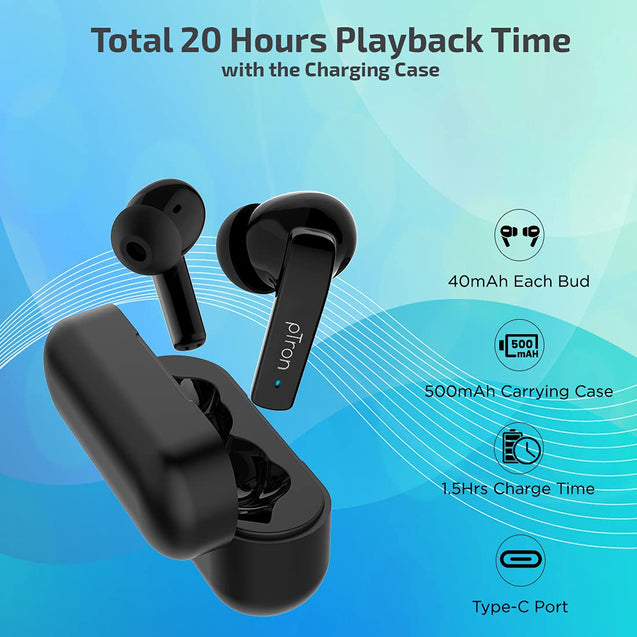 pTron Basspods 992 Active Noise Cancelling (ANC) Bluetooth 5.0 Wireless Headphones with Deep Bass (Black)