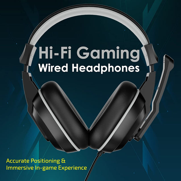 pTron Studio Lite Stereo Sound Wired Headphones, Ergonomic Over Ear Headset with Mic, Adjustable Mic & Integrated Volume Control, 3.5mm Aux Jack & 1.3 Meter Tangle-Free Cord (Black/Grey)