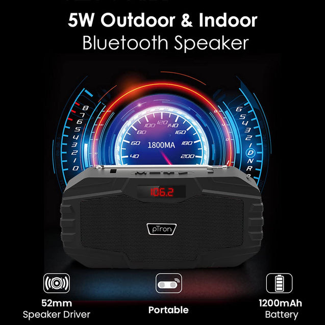 pTron Sonor Lite 5W Wireless Bluetooth 5.0 Speaker with 12Hrs Playtime, Portable Outdoor Speaker with 3.5mm Aux/Micro SD/USB Drive Slots, Built-in Mic, Fully Integrated Music & Call Controls (Black)