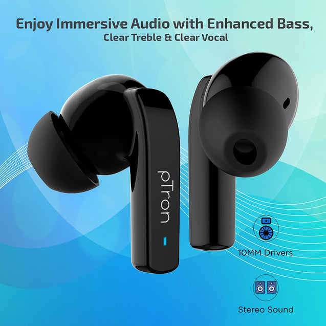 pTron Basspods 992 Active Noise Cancelling (ANC) Bluetooth 5.0 Wireless Headphones with Deep Bass (Black)