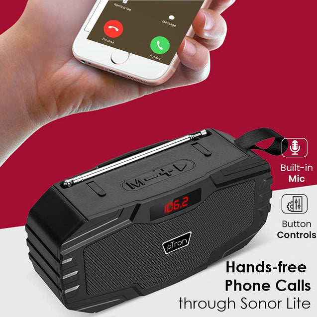 pTron Sonor Lite 5W Wireless Bluetooth 5.0 Speaker with 12Hrs Playtime, Portable Outdoor Speaker with 3.5mm Aux/Micro SD/USB Drive Slots, Built-in Mic, Fully Integrated Music & Call Controls (Black)