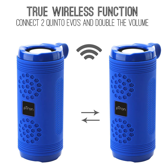 pTron Quinto Evo 8W Wireless Bluetooth 5.0 Speaker with 12Hrs Playtime, Outdoor Speaker with 3.5mm Aux/Micro SD Card/USB Drive Slots, Built-in Mic, Fully Integrated Music & Call Controls (Blue)