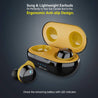pTron Bassbuds Elite True Wireless Headphones (TWS), Bluetooth 5.0, Hi-Fi Sound with Bass, Auto Pairing, Passive Noise Cancellation, Voice Assistance, 12Hrs Playtime with Case & Mic - (Black & Yellow)