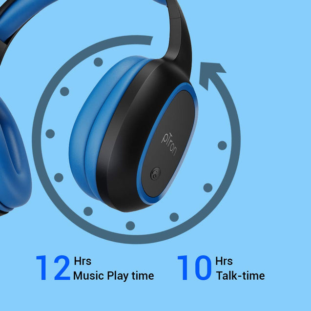 pTron Studio Over-Ear Bluetooth 5.0 Wireless Headphones, Hi-Fi Sound with Deep Bass, 12Hrs Playback, Ergonomic & Lightweight Wireless Headset, Soft Cushions Earpads, Aux Port & Mic - (Blue)