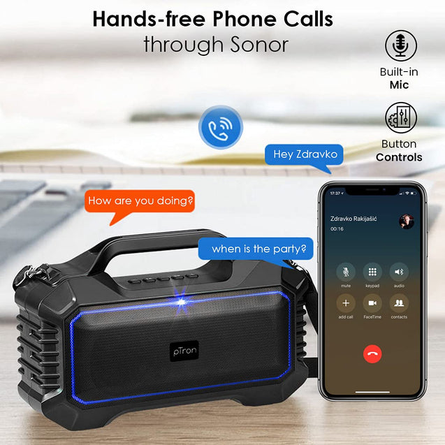 pTron Sonor 12W Wireless Bluetooth 5.0 Party Speaker with 12Hrs Playtime, Punchy Bass, Outdoor Speaker with 3.5mm Aux/Micro SD/USB Drive Slots, Built-in Mic & Integrated Music/Call Controls (Black)