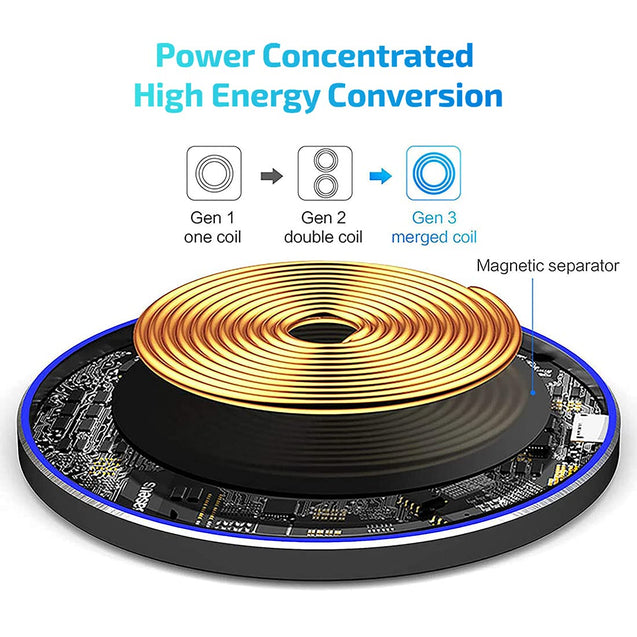 pTron Bullet Wireless WX21 15W Fast Charging Pad with 3A Type-C 1.2 Meter Cable, Compatible with Wireless Charging Enabled Smartphones (Black)