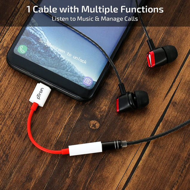 pTron Solero C1 Type-C to 3.5mm Jack Headphones Audio Connector, Compatible with Audio Adapter Accessory Mode Type-C Port Devices Xiaomi, OnePlus Nord /8T/8/7T/7/7 Pro/1+6/1+6T (White & Red)