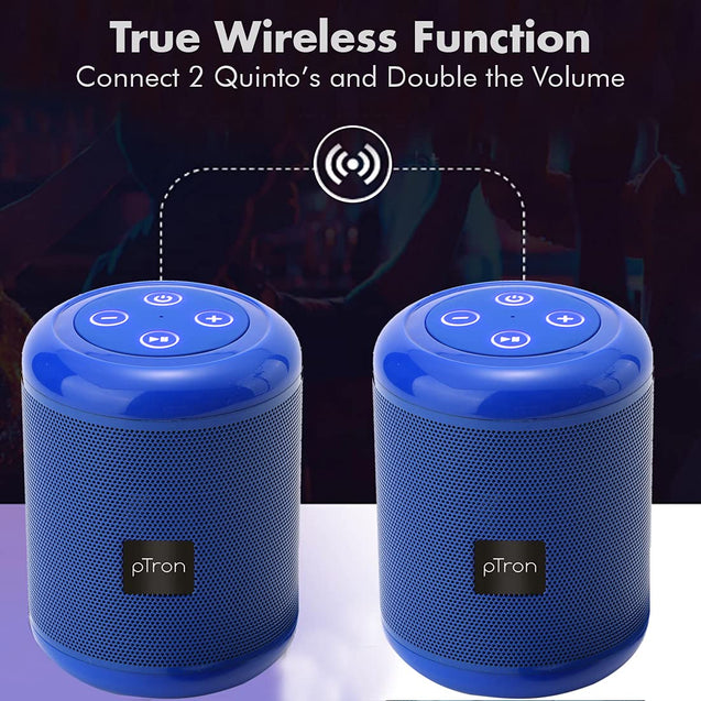 pTron Quinto 5W Wireless Bluetooth 5.0 Speaker with Dynamic Sound, 6Hrs Playtime, Mini Outdoor Speaker with 3.5mm Aux/Micro SD/USB Drive Slots, Built-in Mic, Full Music & Call Controls (Blue)