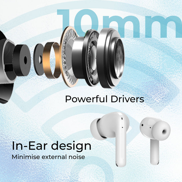 pTron Basspods P481, 60Hrs Playtime, Deep Bass, ENC Stereo Calls Bluetooth Headset  (White, In the Ear)