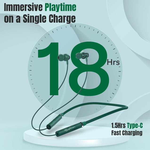 pTron InTunes Magic In-Ear Wireless Bluetooth Headphones with Mic (Green)