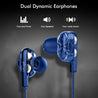 pTron Boom Ultima Dual Driver High Bass Wired Headphones with Mic & Volume Control (Dark Blue)