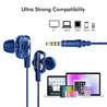 pTron Boom Ultima Dual Driver High Bass Wired Headphones with Mic & Volume Control (Dark Blue)