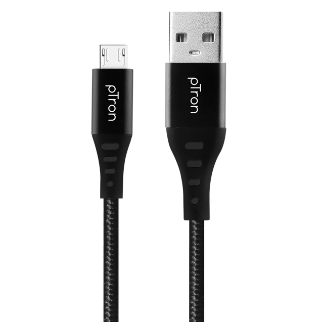 pTron Solero MB301 3A Micro USB Data & Charging Cable, Made in India, 480Mbps Data Sync, Strong & Durable 1.5 m Nylon Braided USB Cable for Micro USB Devices - (Black)