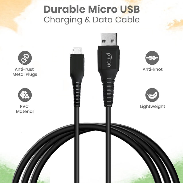 pTron Solero M241 2.4A Micro USB Data & Charging Cable, Made in India, 480Mbps Data Sync, Durable 1 m USB Cable for Micro USB Devices - (Black)