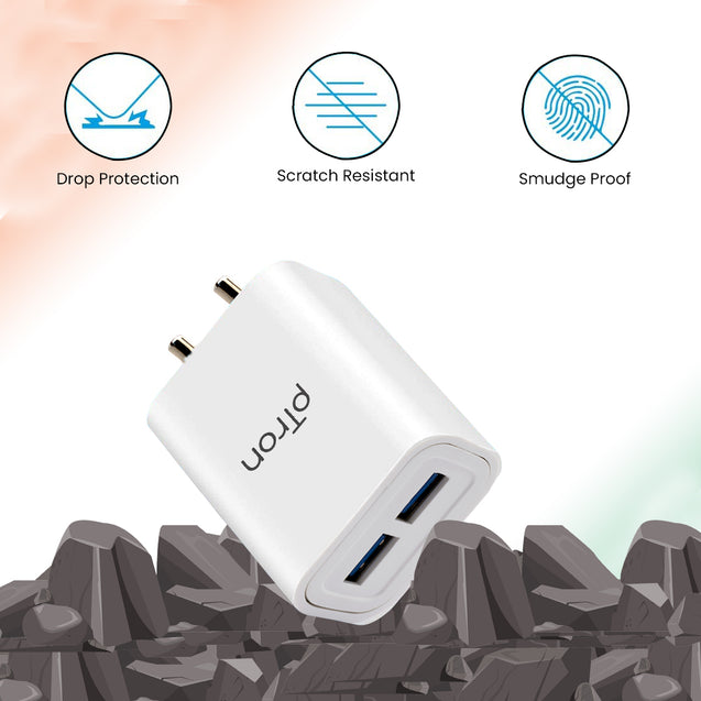 pTron Volta Evo 12W Single USB Smart Charger with 2.4A Micro USB 1-Meter Cable, Made in India, BIS Certified Fast Charging Power Adaptor - (White)