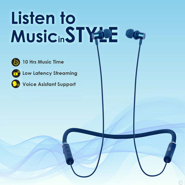 PTron Tangentbeat Wireless Bluetooth In-Ear Neckband Headphone With Mic (Dark Blue)
