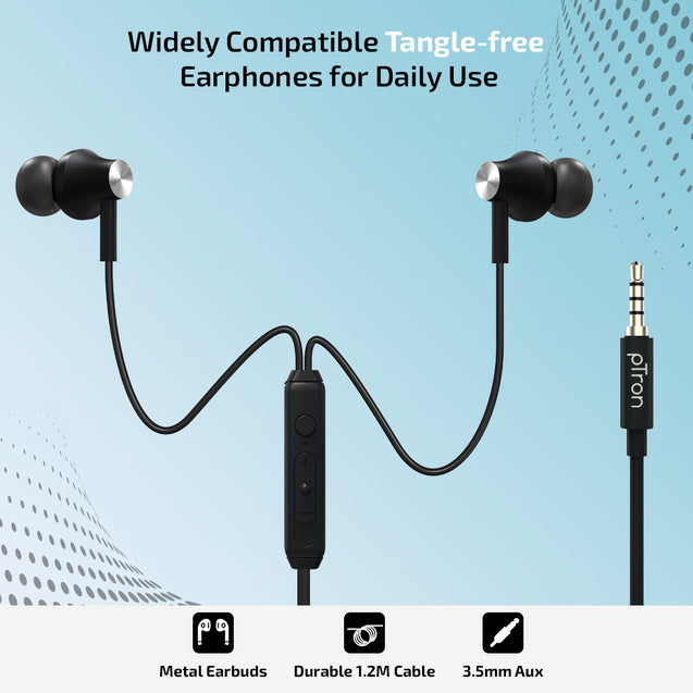PTron Pride Evo Wired In-Ear Earphone With Mic (Black)
