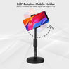 pTron Mount DSM1 360° Rotating Mobile Phone Desktop Stand, 24cm-32cm Adjustable Height, Sturdy & Stable Microphone Style Design, Lightweight, Portable & Easy Install (Black)