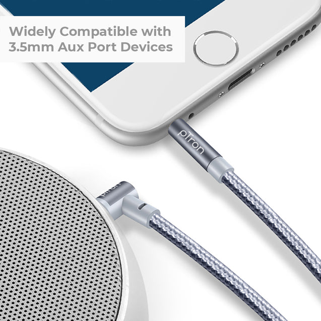 pTron Solero A15 3.5mm Male to Male Aux Cable, 90 Degree Connector, 1.5 m Stereo Audio Cable, Metal Shell, Gold-Plated Connectors with Strong Nylon Braided Cable (Grey)