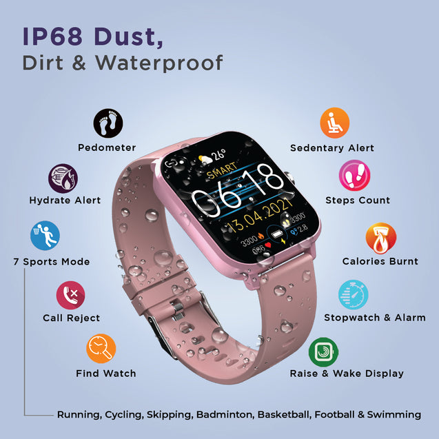 pTron Force X11 Bluetooth Calling Smartwatch with 4.3 cm Full Touch Color Display, Real 24/7 Heart Rate Tracking, Multiple Watch Faces, 7Days Runtime, Health/Fitness Trackers & IP68 Waterproof  (Pink)
