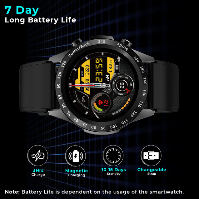 pTron Force X11s Bluetooth Calling Smartwatch with 3.3 cm Full Touch Color Display, Real 24/7 Heart Rate Tracking, Multiple Watch Faces, 7Days Runtime, Health/Fitness Trackers & IP68 Waterproof (Black)