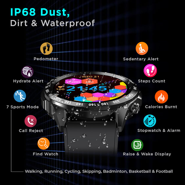 pTron Force X11s Bluetooth Calling Smartwatch with 3.3 cm Full Touch Color Display, Real 24/7 Heart Rate Tracking, Multiple Watch Faces, 7Days Runtime, Health/Fitness Trackers & IP68 Waterproof (Black)