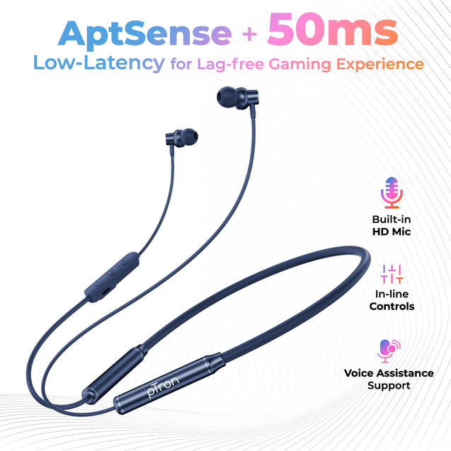 pTron Tangent Urban ENC Wireless Bluetooth 5.3 Headphones with 60Hrs Playtime, Low Latency Gaming, Punchy Bass, HD Mic, Dual Device Pairing, Type-C Charging, IPX4 & Voice Assistance Support (Blue)