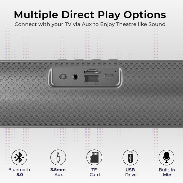 pTron Fusion Evo V2 10W Wireless Bluetooth Soundbar (Grey)