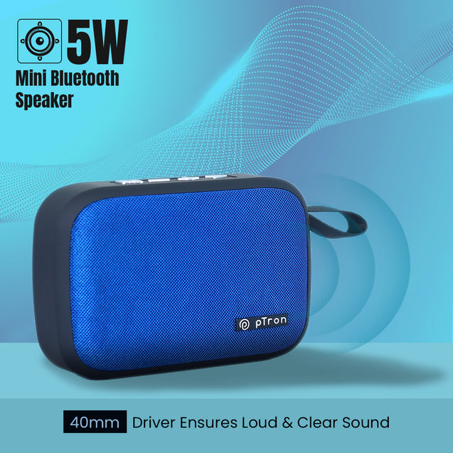 pTron Musicbot Lite 5W Mini Bluetooth Speaker with 6Hrs Playtime, Immersive Sound, 40mm Driver, Bluetooth v5.1 with Strong Connectivity, Portable Design, Integrated Music & Call Control (Blue)