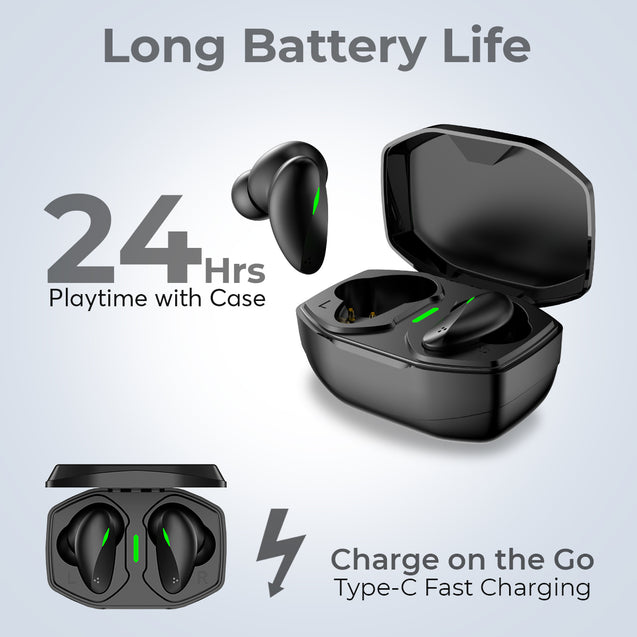 pTron Bassbuds B21 TWS Earbuds with Bluetooth 5.2, Immersive Sound, Stereo Calls, 24Hrs Playtime, In-Ear Wireless Headphones, Lightweight, Touch Control, Voice Assistance & IPX4 (Black)