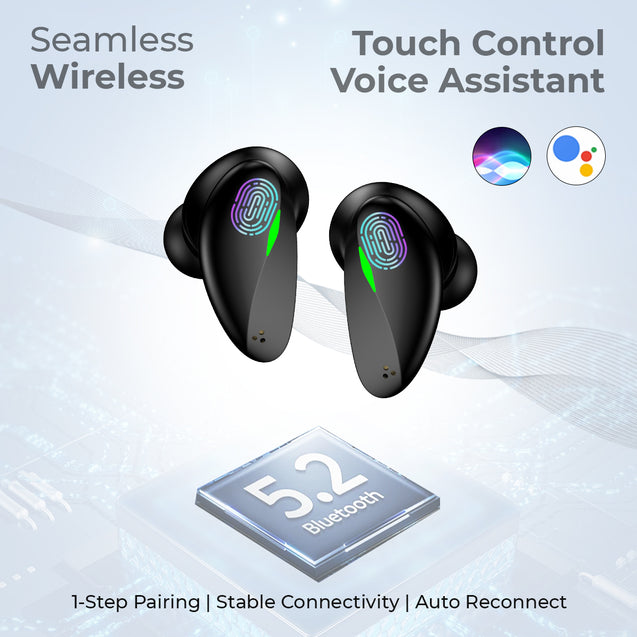 pTron Bassbuds B21 TWS Earbuds with Bluetooth 5.2, Immersive Sound, Stereo Calls, 24Hrs Playtime, In-Ear Wireless Headphones, Lightweight, Touch Control, Voice Assistance & IPX4 (Black)