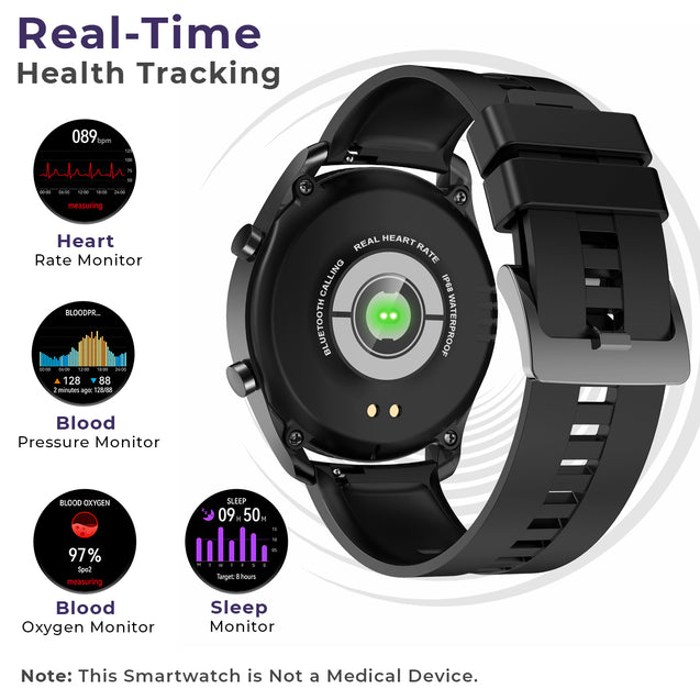 pTron Force X11P Bluetooth Calling Smartwatch with 3.3 cm Full Touch Display, Heart Rate Tracking, SpO2, 100s of Watch Faces, 5 Days Runtime, Fitness Trackers & IP68 Waterproof (Black)