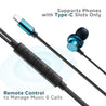 pTron Boom Buddy in-Ear Wired Earphones with Mic, Type-C Audio Connector, Immersive Stereo Sound with Deep Bass, 14mm Large Dynamic Drivers & 1.2M Nylon Braided Cable (Blue/Black)