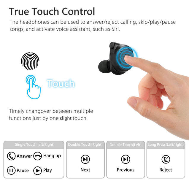 PTron Spunk Bluetooth Headphones Tws Mini Earbuds With Powercase For All Smartphones (Black)