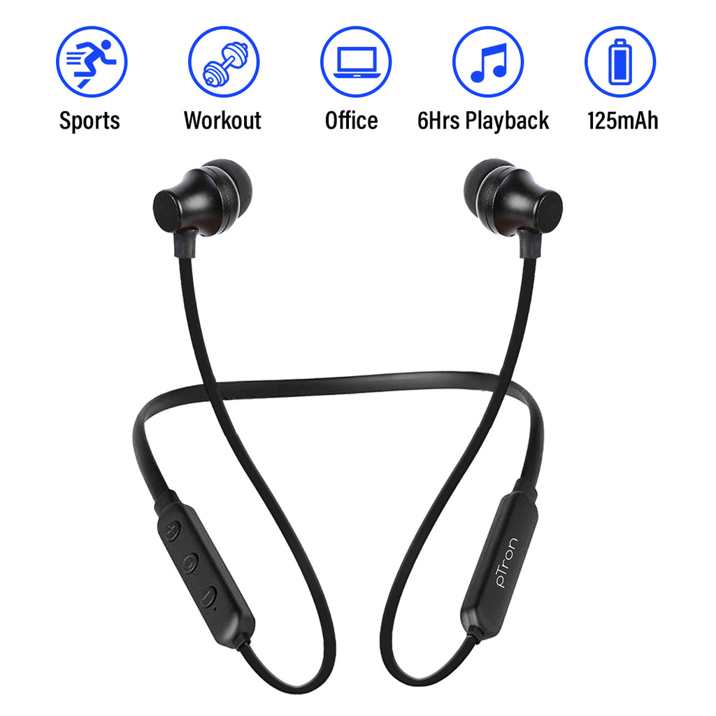 pTron InTunes Plus In-Ear Magnetic Wireless Headset with Mic - (Grey/B -  pTron India
