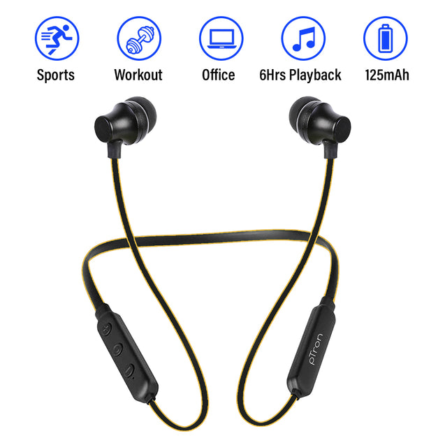 pTron InTunes Lite High Bass In-Ear Wireless Headphones With Mic - (Black/Yellow)