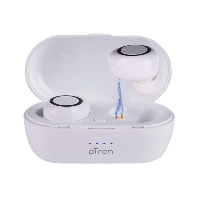 pTron Bassbuds True Wireless Bluetooth Headphones (TWS) with Mic - (White)