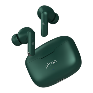 pTron Bassbuds Air In-Ear TWS Earbuds with 13mm Driver for Immersive Sound, 32Hrs Playtime, Clear Calls, Bluetooth V5.1, Touch Control, TypeC Fast Charging, Voice Assist & IPX4 Water Resistant (Green)