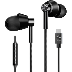 pTron Boom Play X1 In-Ear Type C Wired Headphones with Mic, 13mm Driver for Immersive Audio, 1.2m Fish Scale Style Tangle-free Cable, In-line Control, Metal Buds, Snug-fit & Wide Compatibility (Black)