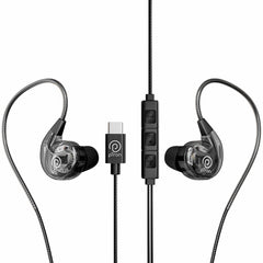 pTron Boom Play X2 In-Ear Type C Wired Headphones with Mic, Ear-Hook Design, 13mm Drivers for Immersive Audio, 1.2m Fish Scale Style Tangle-free Cable, In-line Controls & Wide Compatibility (Black)