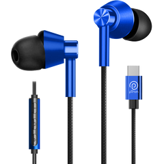 pTron Boom Play X1 In-Ear Type C Wired Headphones with Mic, 13mm Driver for Immersive Audio, 1.2m Fish Scale Style Tangle-free Cable, In-line Controls, Metal Buds, Snug-fit & Wide Compatibility (Blue)