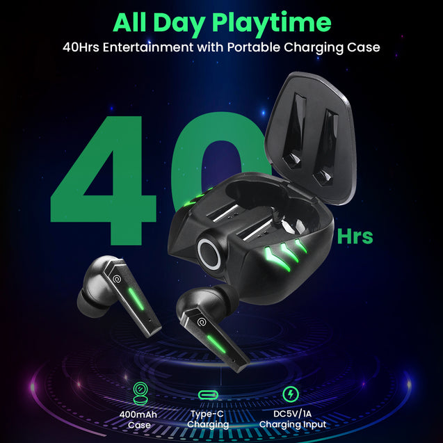pTron Bassbuds B51 Gaming In-Ear TWS Earbuds, 50ms Low Gaming Latency, 40H Playtime, Dual Mic with ENC for Clear Calls, Bluetooth 5.1, Deep Bass & IPX4 (Black)