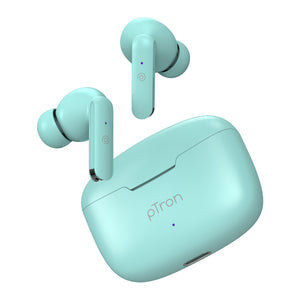 pTron Bassbuds Air In-Ear TWS Earbuds with 13mm Driver for Immersive Sound, 32Hrs Playtime, Clear Calls, Bluetooth V5.1, Touch Control, TypeC Fast Charging, Voice Assist & IPX4 Water Resistant (Mint Green)