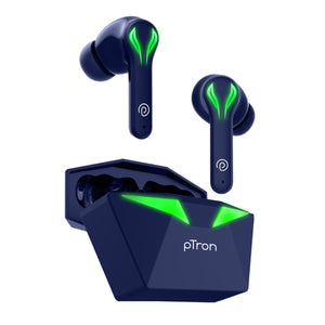 pTron Bassbuds Jade Truly Wireless Earbuds, 40ms Gaming Low Latency TWS, Stereo Calls, 40Hrs Playtime, Punchy Bass, in-Ear Bluetooth Headphones, Fast Type-C Charging & IPX4 Waterproof (Blue)