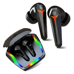 pTron Bassbuds Turbo TWS In-Ear Earbuds with 40ms Hyper Gaming Low Latency, 3D AudioScape, TruTalk AI-ENC Calls, Thunder Bass, 45Hrs Playtime, Ultra HD Mic, BT 5.3, Type-C Fast Charging & IPX5 (Black)
