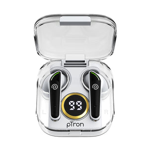 pTron Bassbuds Nyx in-Ear TWS Earbuds, Immersive Audio, Bluetooth 5.1 Wireless Headphones, HD Mic, 50ms Movie Mode, Digital Case, Type-C Fast Charging & IPX4 Water Resistant (Pearl White & Black)