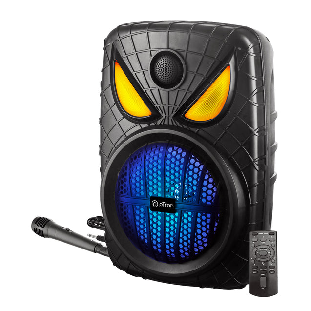 pTron Fusion Party Evo 80W Karaoke Bluetooth Party Speaker, 3M Wired Microphone, Punchy Bass, RGB Lights, USB/SD Card/AUX Playback, Auto TWS Function & Remote Control (Black)